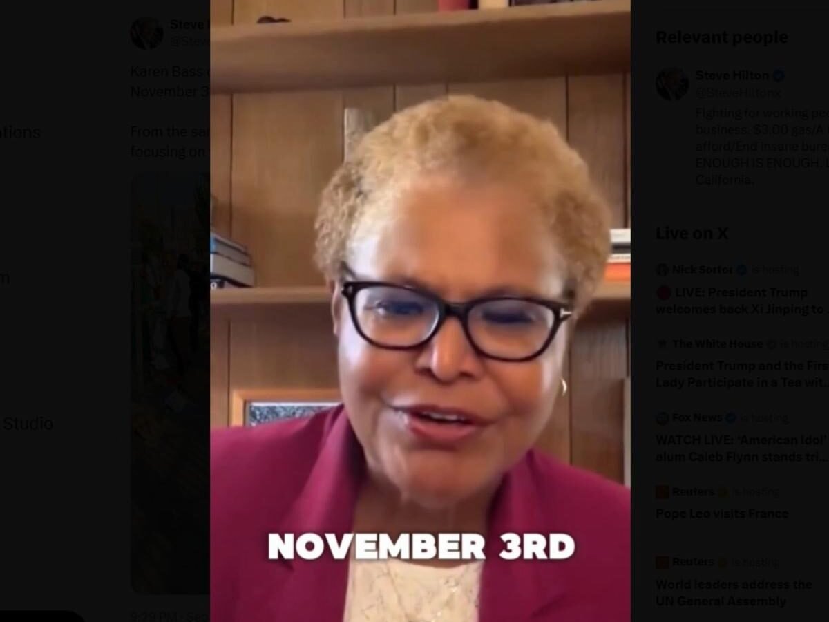Karen Bass Says California's Governor Race Is 'Over' — and 'We Don't Need an Election on November 3rd'