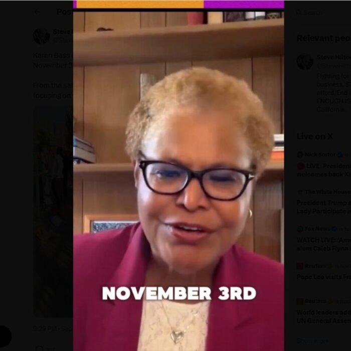 Karen Bass Says California's Governor Race Is 'Over' — and 'We Don't Need an Election on November 3rd'
